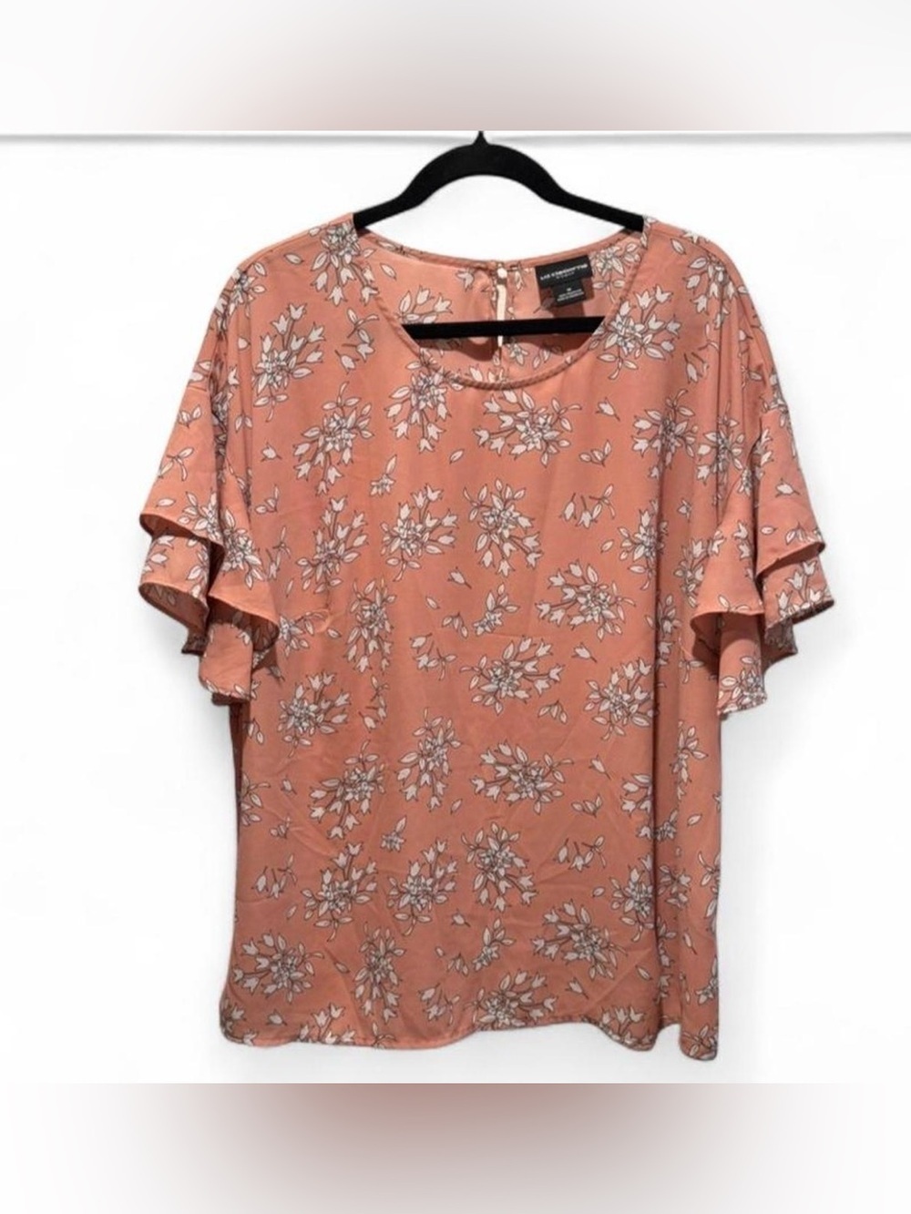 Liz Claiborne Peach Floral Ruffle Sleeve Blouse